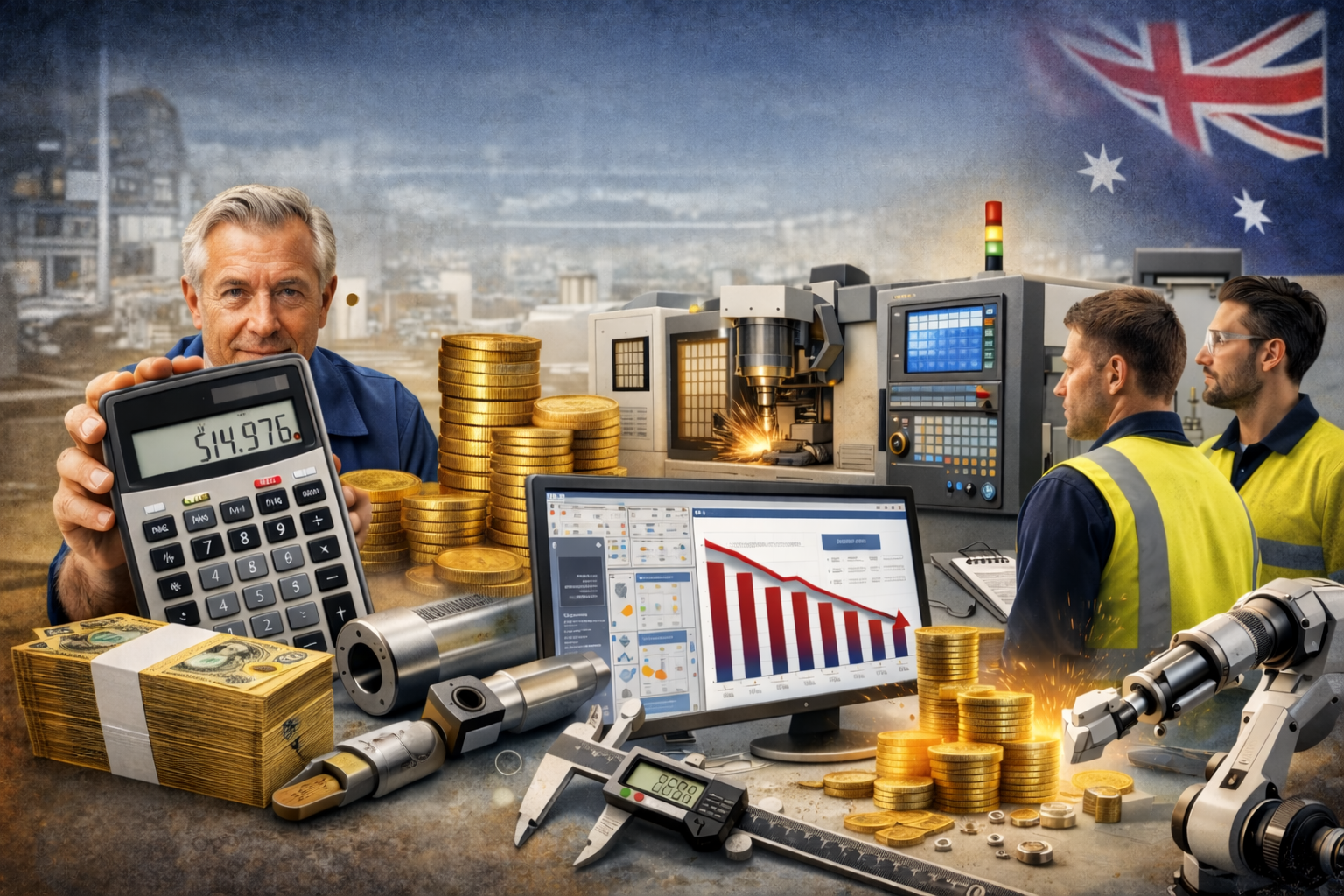 Australian manufacturing cost reduction strategies showing CNC machining optimization design for manufacturability and offshore sourcing for precision components